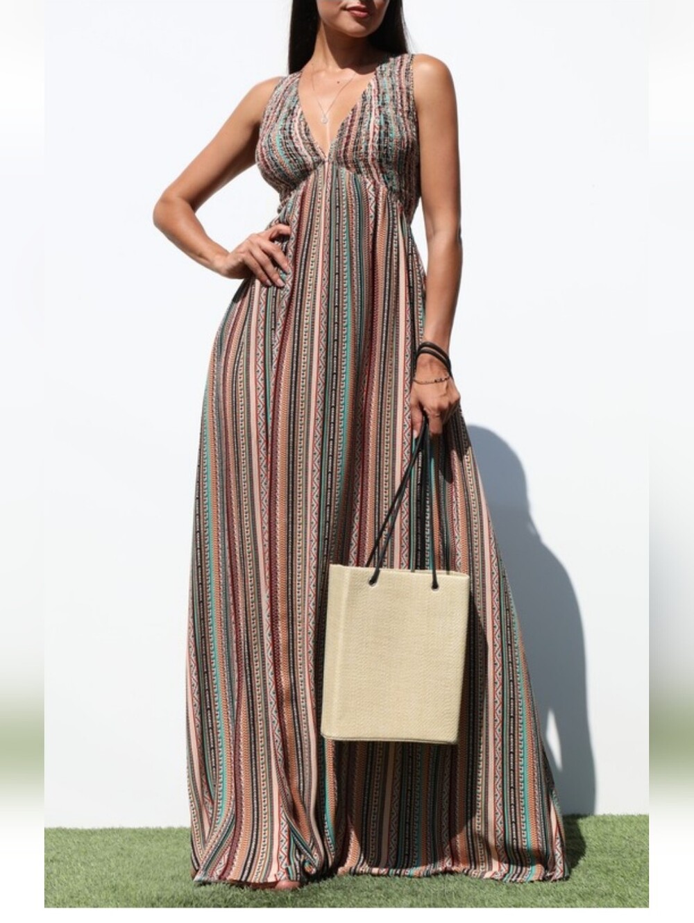 Dress Day Boho V-Neck Maxi Dress- Multi-Color NWT